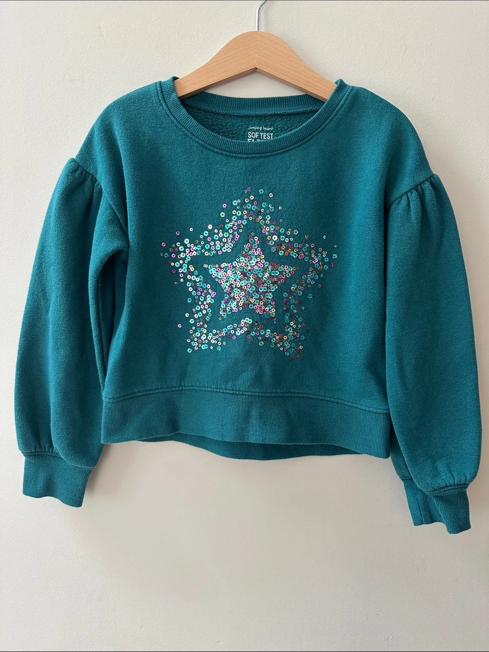 8/$25 Jumping beans Teal Sequin Star Sweatshirt Girls Size 6